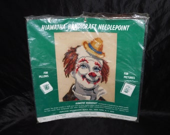 Vintage Circus Clown Pre Worked Needlepoint Tapestry Hiawatha NEW Canvas For Pillow or Picture