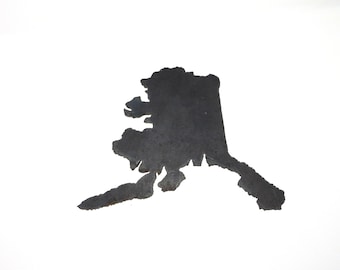 Vintage State of Alaska Steel Map Metal Cut Out Flat 6 x 8.5"