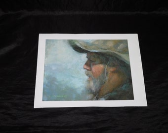 Crawford Bearded Alaskan Man Profile Art Print on Canvas Wearing Hat Alaska Hunter River Runner Miner AK