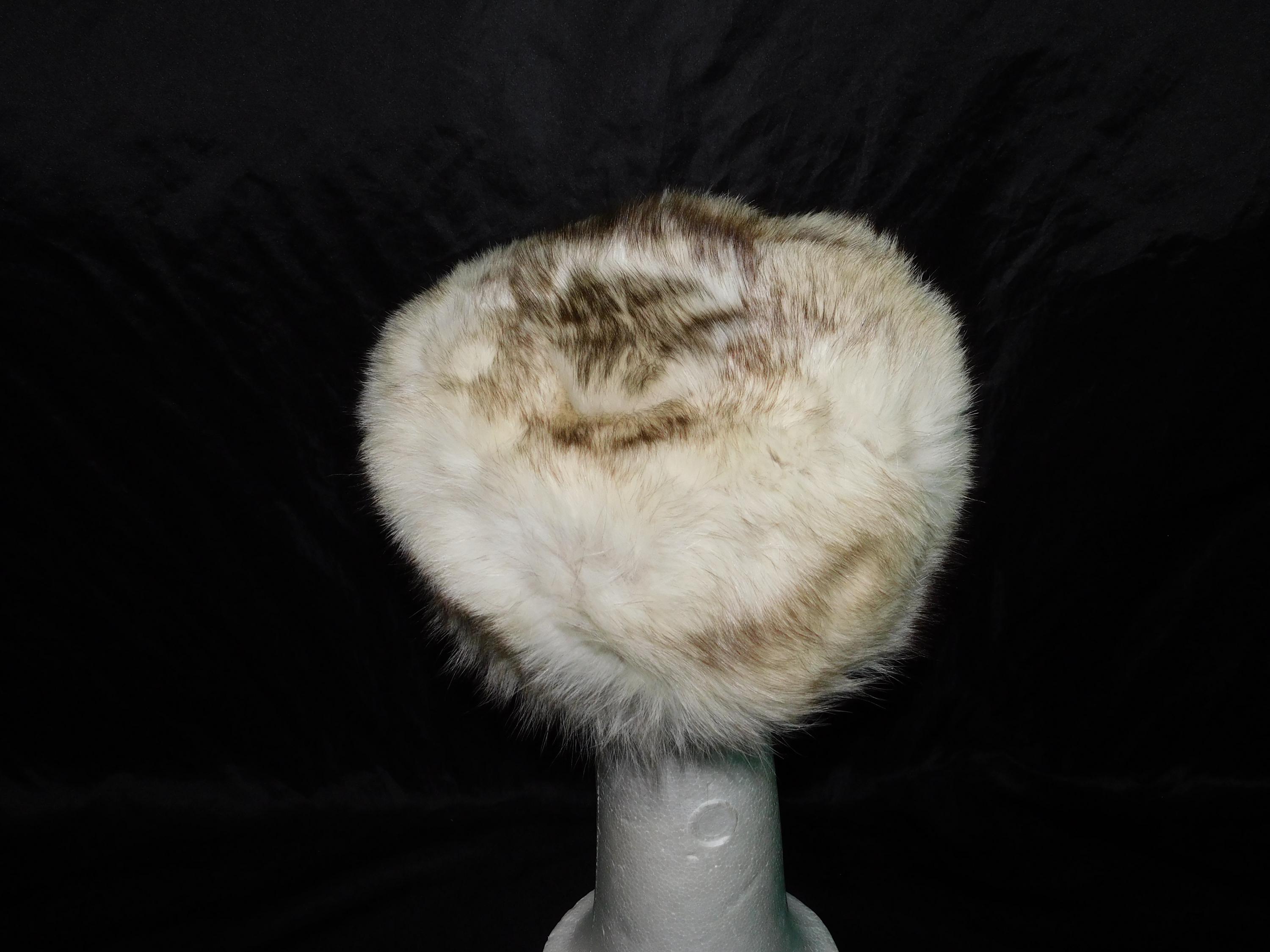 Vintage L XL Alaska Arctic Fox Fur Hat White Brown Orange 