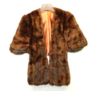 Vintage Dark Brown Rabbit Fur Stole Wrap Shawl Capelet Jacket One Size OS Winter Formal Party