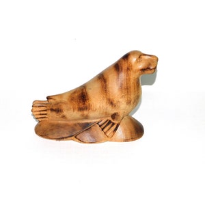 Alaska Walrus Wood Carving MISSING TUSKS Hand Carved Wooden Marine Nautical Animal