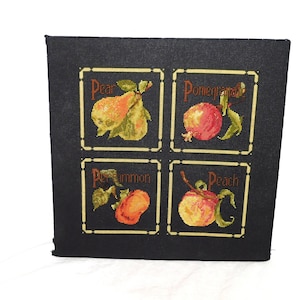 Black Fruit Cross Stitch Picture Peach Persimmon Pear Pomegranate Completed Kitchen Dining Art