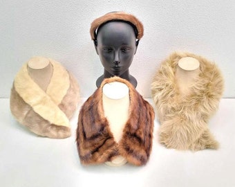 Vintage Alaska Fur Collar & Headband Lot 4 Cream Blonde Mink Dark Brown Beige Fox for Coats Blazers Scarf Wrap