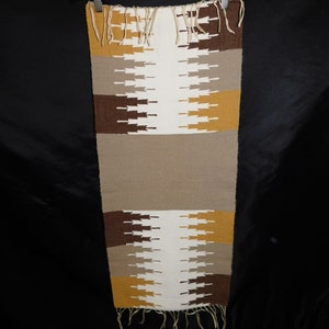 White Beige Khaki Brown Woven Wool Table Runner Topper Cloth Fringe Edges 13 x 32&quot;