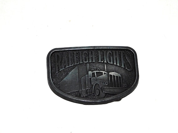 Vintage Raleigh Lights Trucker Belt Buckle Big Rig 18 Wheeler Metal