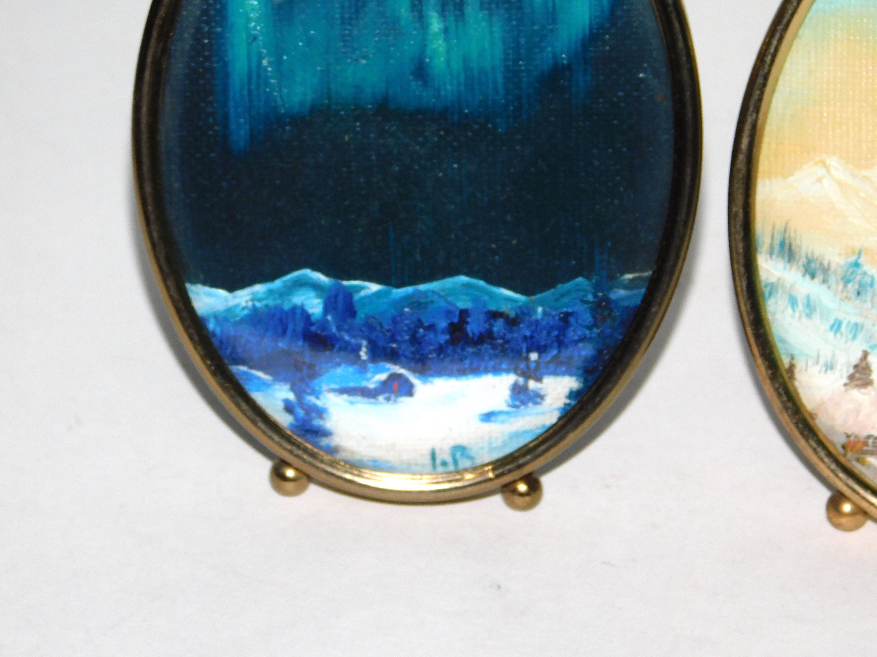 アラスカの冬の昼と夜のオーロラセット ミニ額入り絵画2点セット