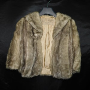 Vintage 1960s Brown Mink Fur Stole Cape Coat Shawl Wrap Formal Party OS One Size Open Front