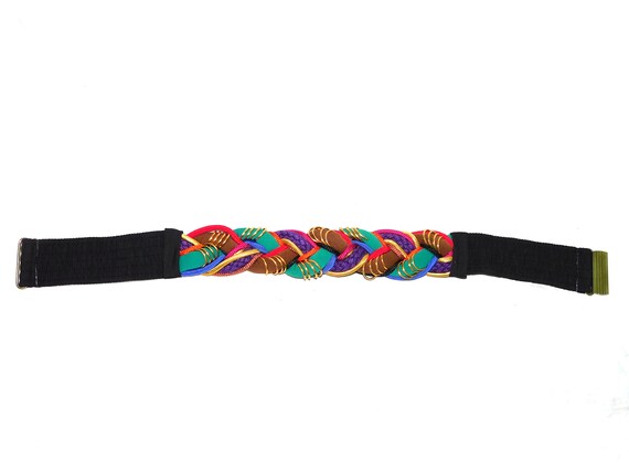 Vtg 80s XS S Colorful Braided Fabric Belt Summer … - image 8