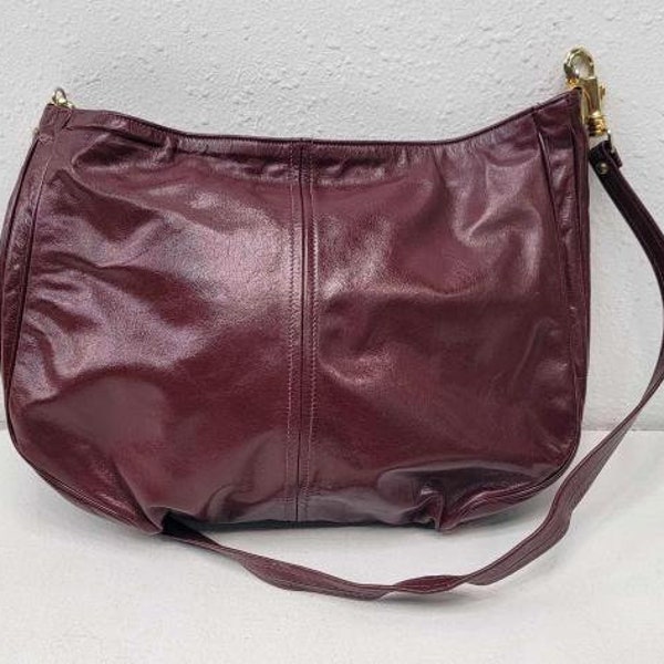 Vintage Dark Reddish Brown Leather Purse Shoulder Bag With Optional Strap Top Zip 80s 90s