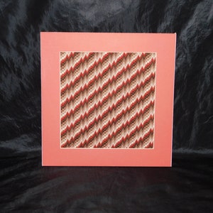Vtg Red Beige Brown Bargello Needlepoint Picture Matted Abstract Pop Art Geometric 14 in Square