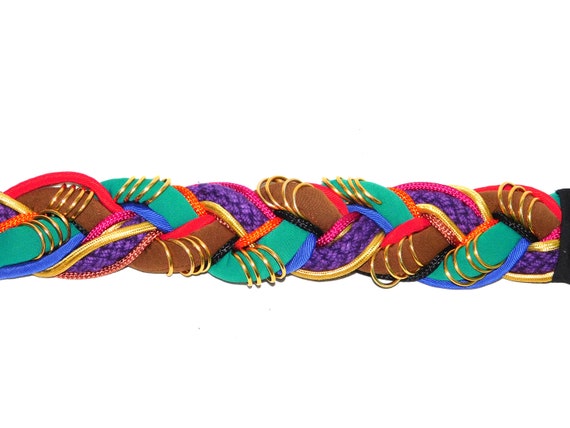 Vtg 80s XS S Colorful Braided Fabric Belt Summer … - image 6