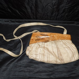 Vintage Beige Marrón India Piel de Serpiente Lino Tela Bolso Bandolera Bolso Hombro 80s 90s