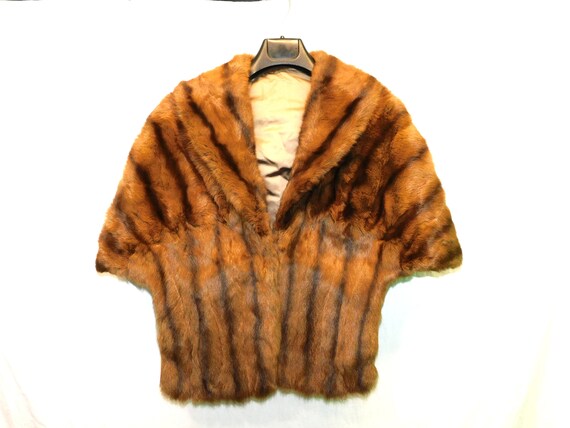 Vintage Brown Striped Rabbit Fur Stole Cape Coat … - image 4