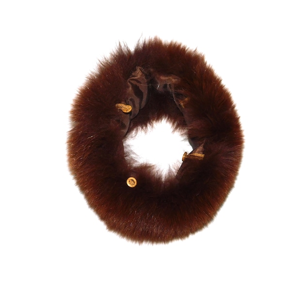 Vintage Brown Fox Fur Collar Button On Accent Scarf For Coat Sweater Clothing