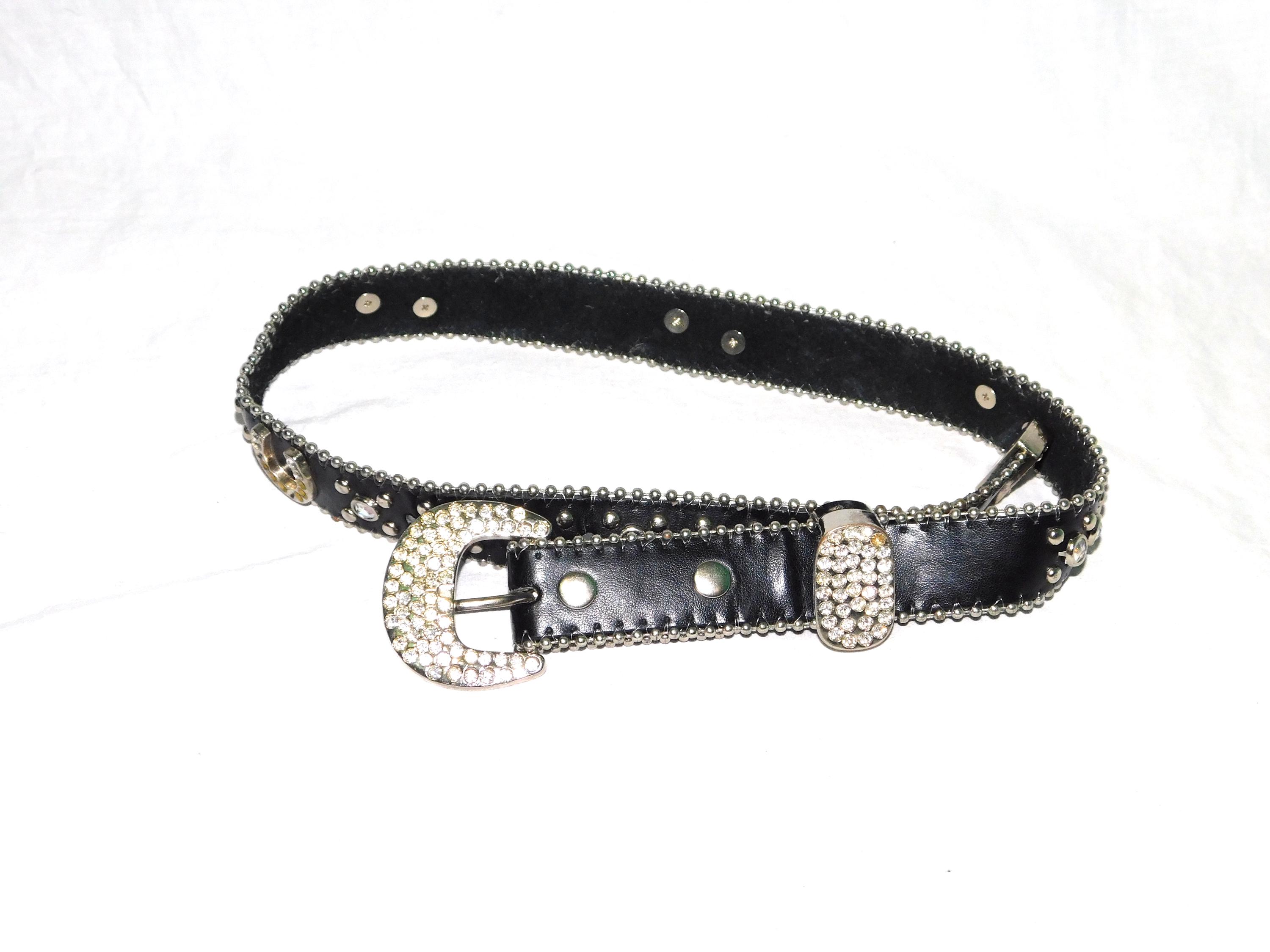 Revolution Black Leather Studded Floral Flower Belt size 34 ED HARDY MENS BLACK SKULL & FLOWERS PYRAMID STUD LEATHER  main image 2