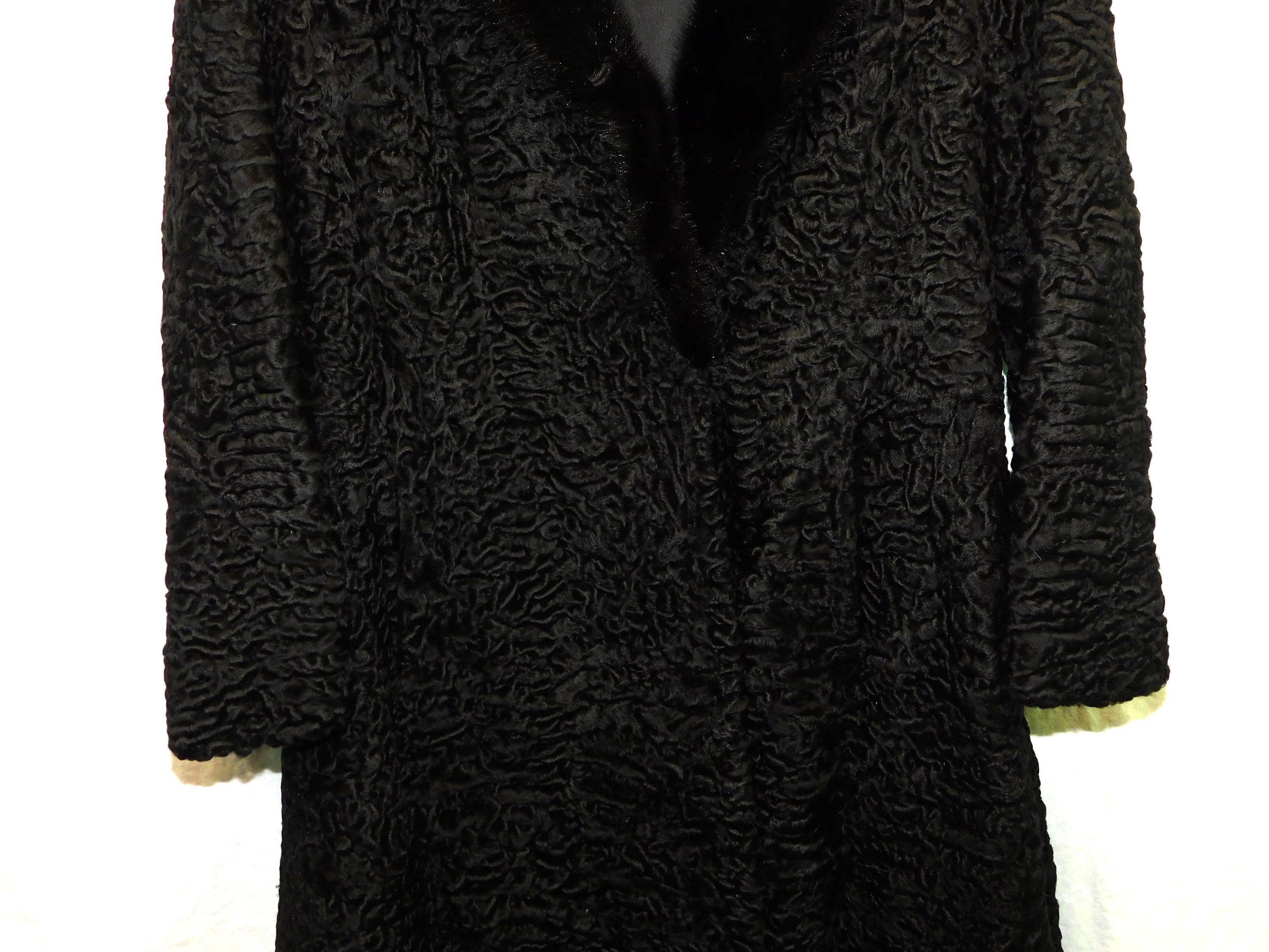 ストラスブルゴ　カーリーモヘアコート　黒　38 Vintage Cikra Cleveland M Black Persian Curly Lamb Fur Coat With