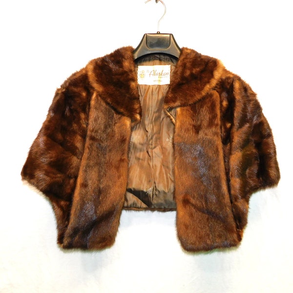 Vintage Alaskan Fur Co Houston Dark Brown Mink Fur Stole Cape Coat Shawl Wrap Collar Winter Formal One Size Fits All