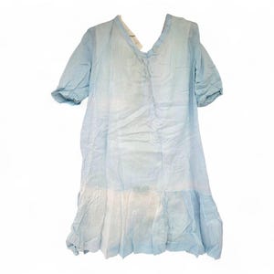 Antique 1920s Size M Light Blue Flapper Dress With White Slip Knee Length Dropped Hem Fair Condition