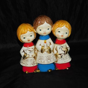 Vtg Christmas Carolers Music Box Children Singing Holt Howard Chalkware Japan Made 1960s 60s