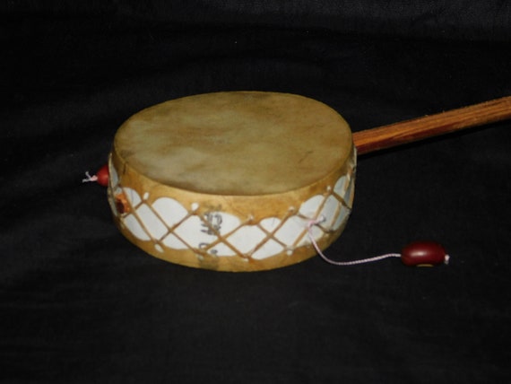 Alaska Native Eskimo Made Clapper Drum Toy Inuit Folk Art Beans on