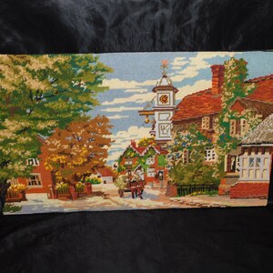 Herbst Dorf Pferdewagen auf dem Stadtplatz Nadelpunkt Bild Fertige Textile Kunst Häuser Steeple Weathervane Collection D Art Germany