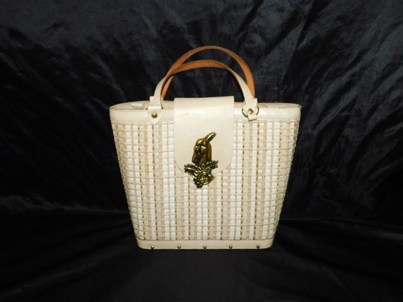 Vintage 60s Collins Texas MCM Cream White Gold Bu… - image 1