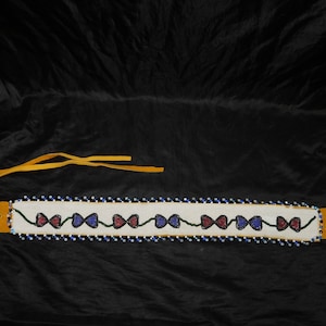 Alaska Native Athabaskan Indian Beaded Belt Sash Moose Hide Leather White Purple Pink Hand Beaded Design