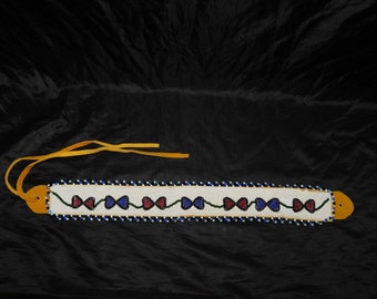 Alaska Native Athabaskan Indian Beaded Belt Sash Moose Hide Leather White Purple Pink Hand Beaded Design