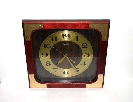 Vintage Seiko Wood Brass Corner Wall Clock 12