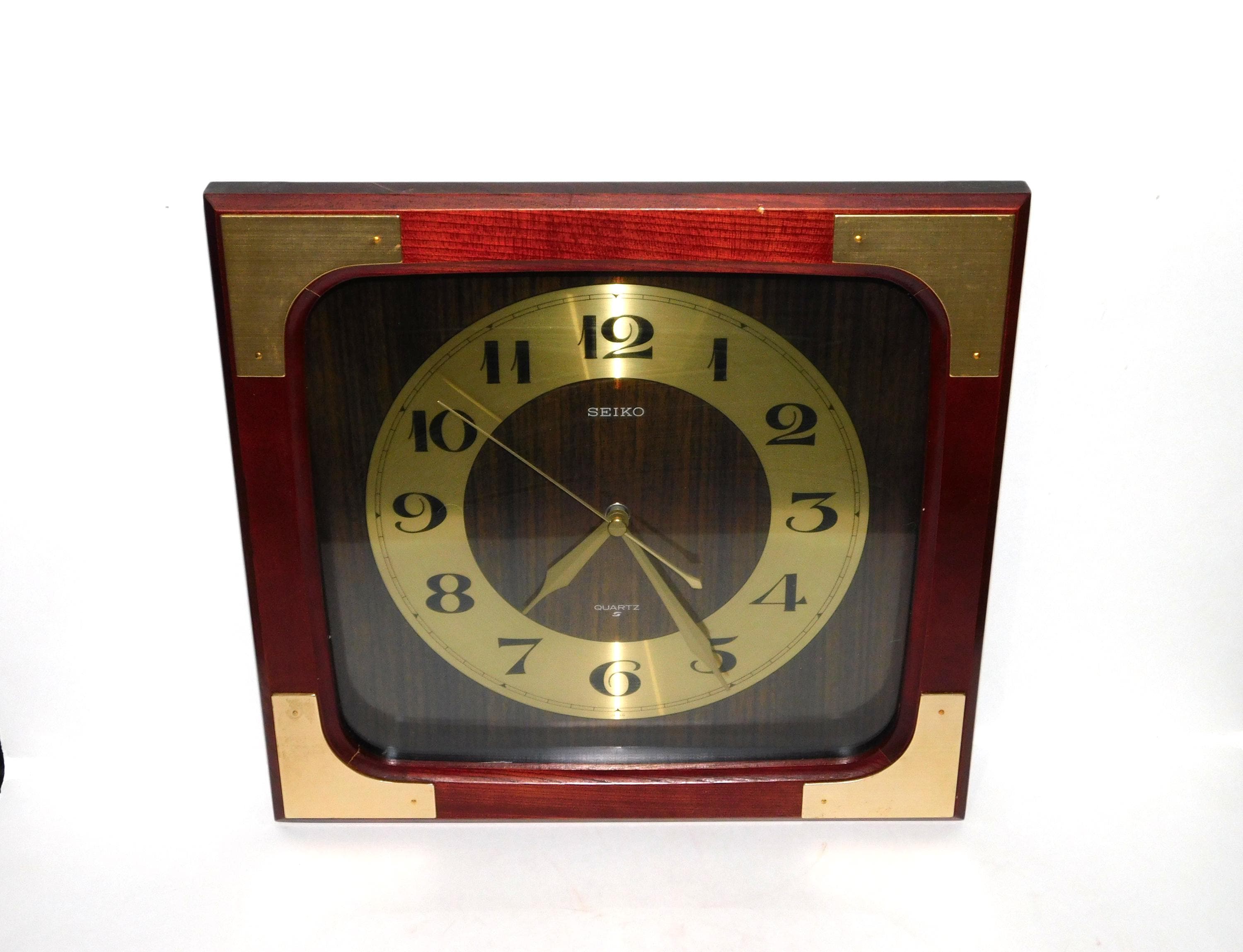 Vintage Seiko Wood Brass Corner Wall Clock 12