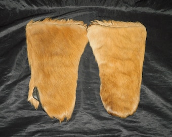 Vintage Farm Calf Hair Fur Mittens Leather Palm Winter Womens S or Kids XL Antique