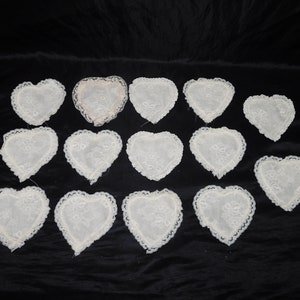 Lot 14 Ivory White Lace Fabric Hearts Unstuffed Unfinished for Ornaments Sachets Wedding Party Favors Handmade