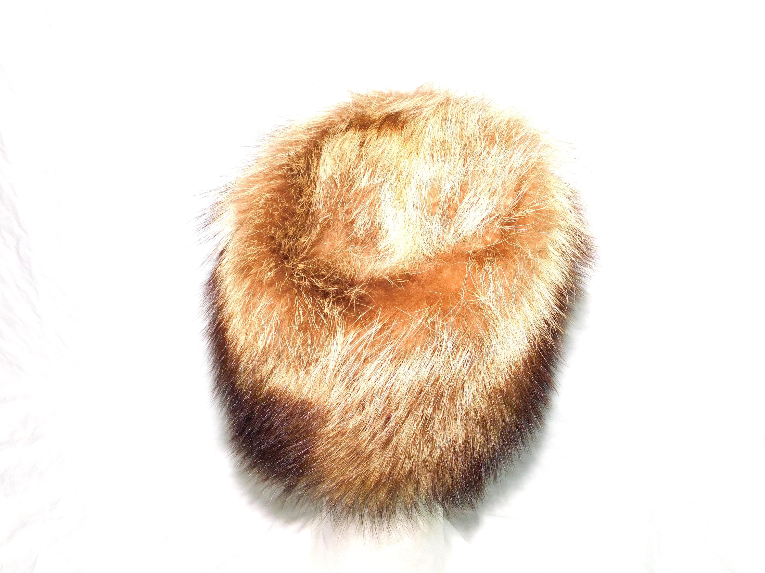Vintage S Brown Racoon Fur Hat Pillbox Style Winter Woman  display picture 1