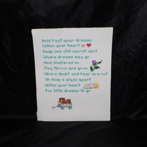 Hold Fast Your Dreams May Go Thrive And Grow Completed Cross Stitch Picture Inspirational Saying