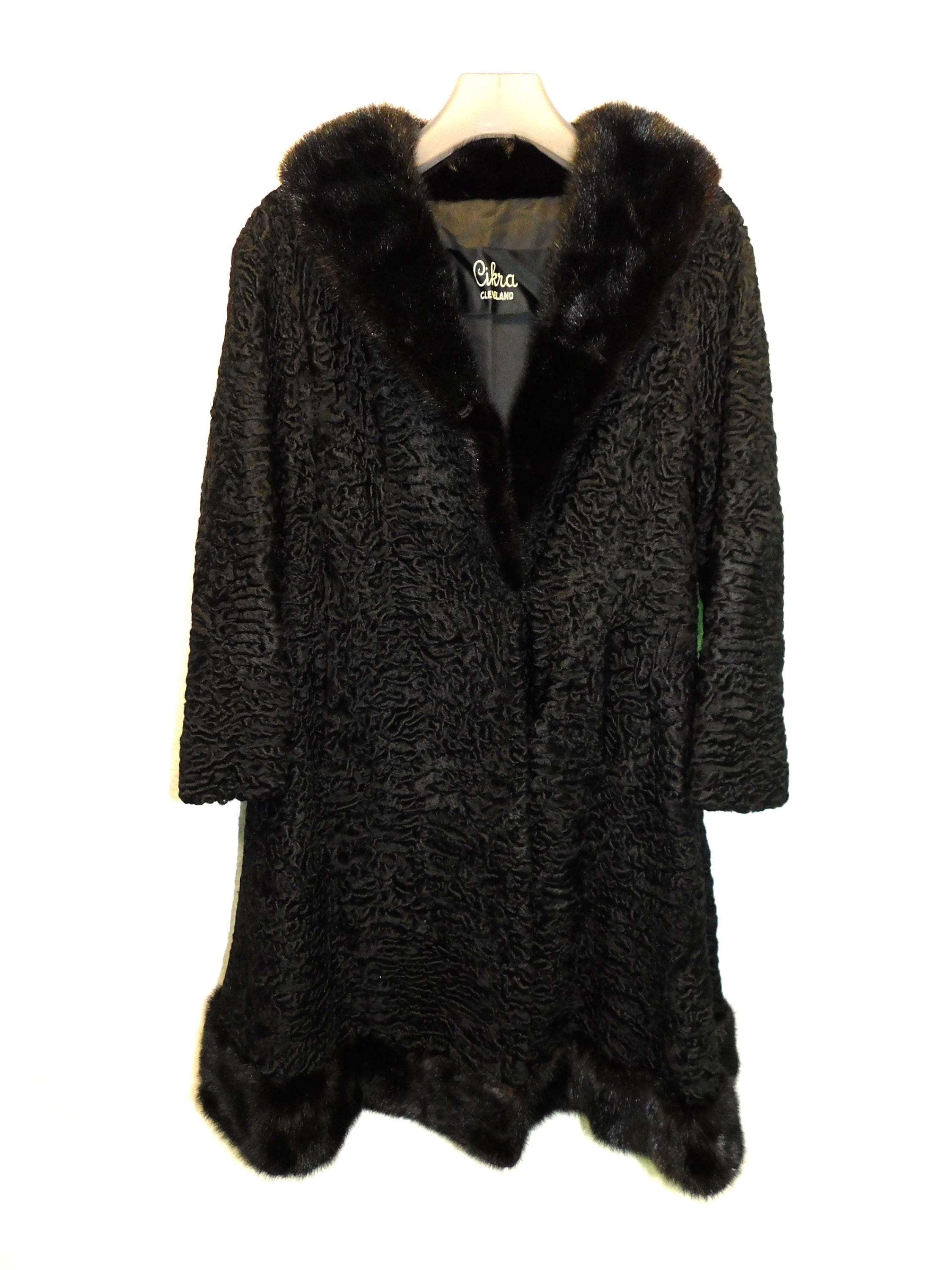 Vintage Cikra Cleveland M Black Persian Curly Lamb Fur Coat With