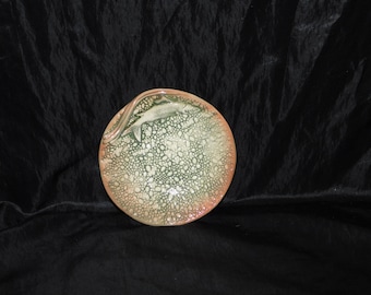 Vtg Alaska Pottery Fish Plate Green Pink River Bottom Pebble Textured Clay Bowl Home Decor 6" dia