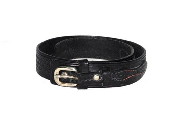 Vintage K Black Leather Western Holster Holder Waist Belt Size 32 Metal Buckle 1.5 in Wide