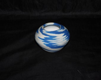 Vintage Blue White Swirl Vase Native American Style Pot Pottery Swirled Mini Small