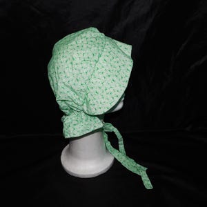 Green Floral Pioneer Prairie Bonnet Woman XL Old West Costume Hat Cotton Elastic At Back Handmade
