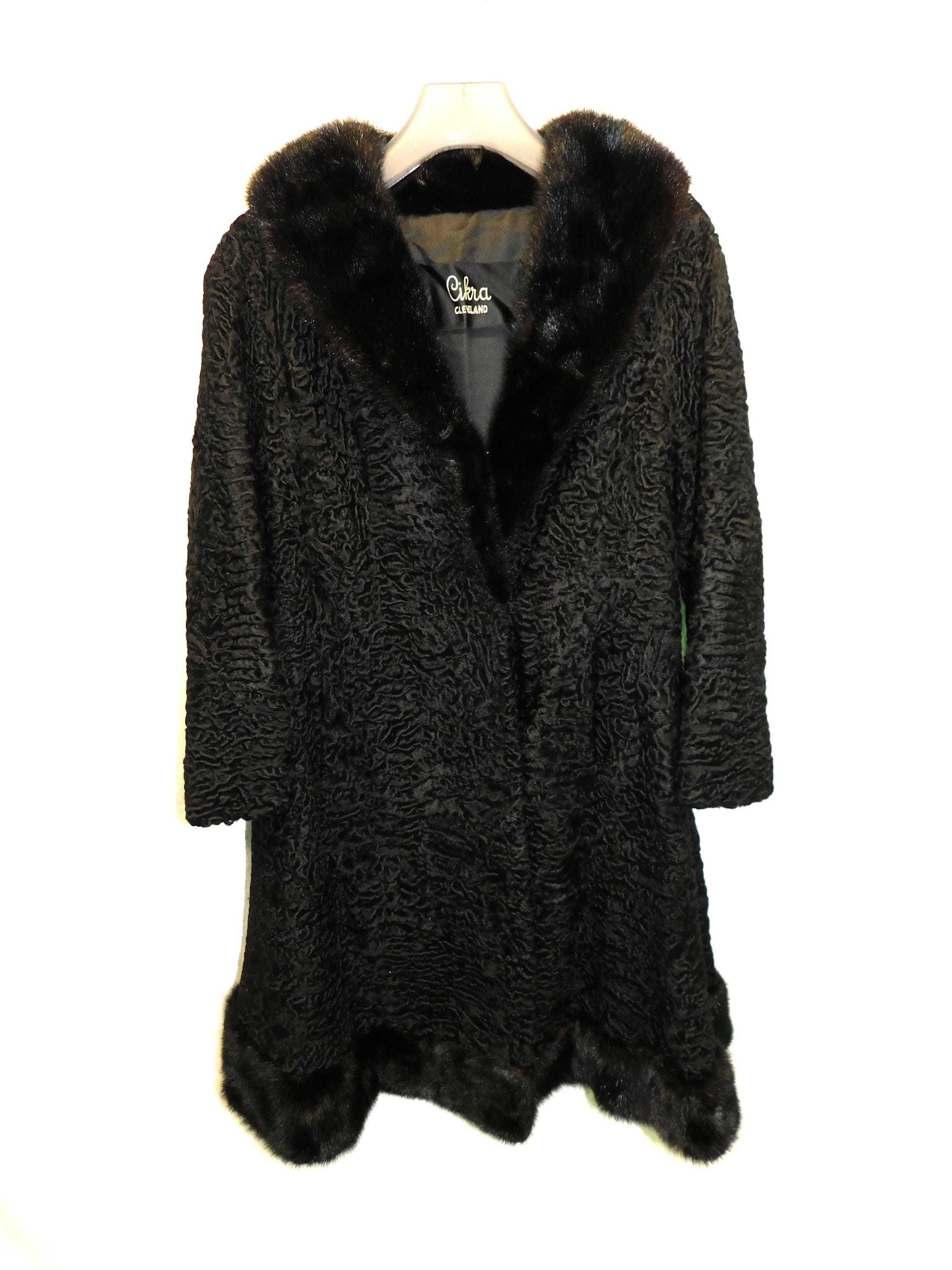 Vintage Cikra Cleveland M Black Persian Curly Lamb Fur Coat With