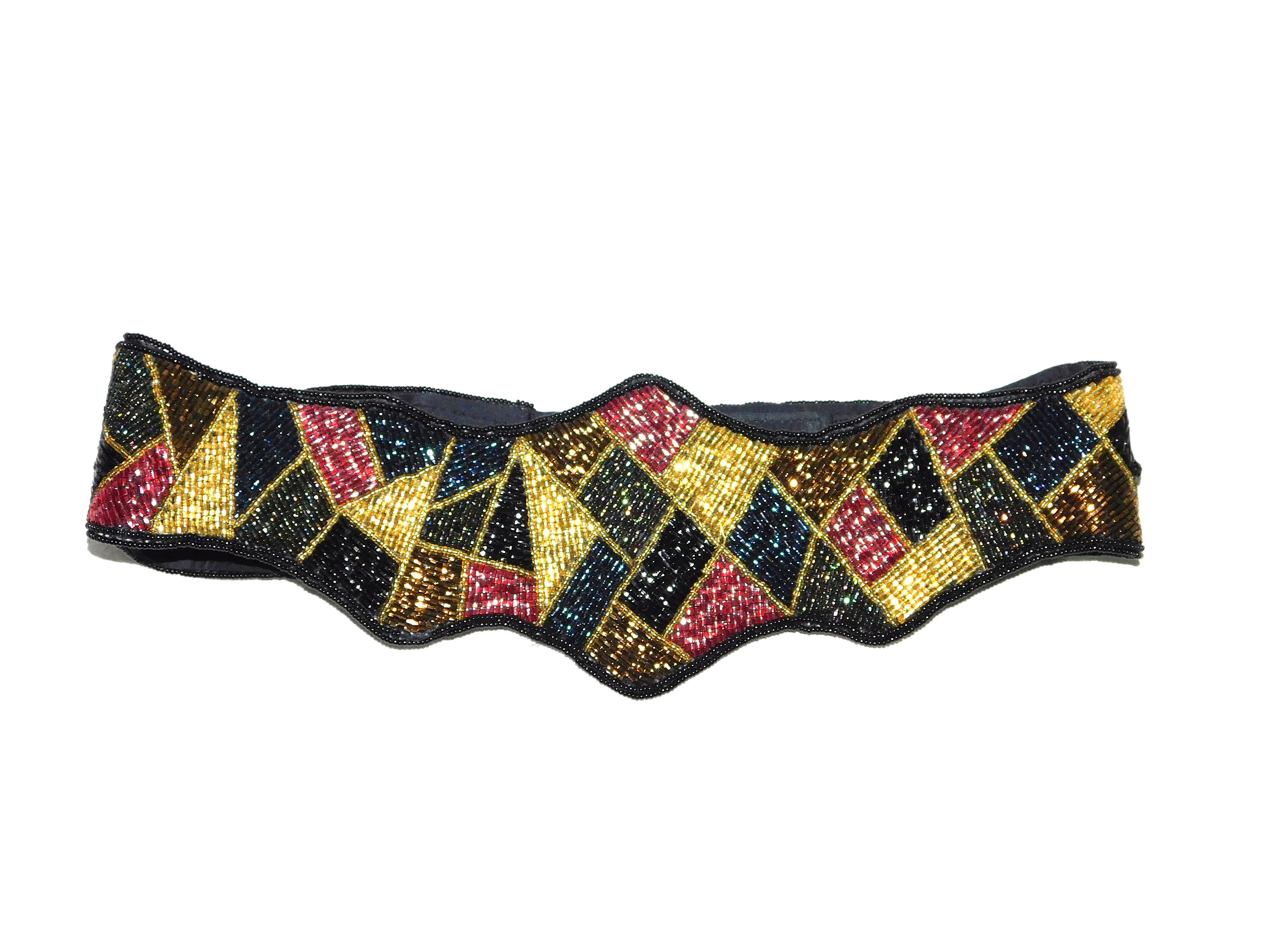 Vintage La Regale S Black Blue Pink Gold Geometric Beaded 
