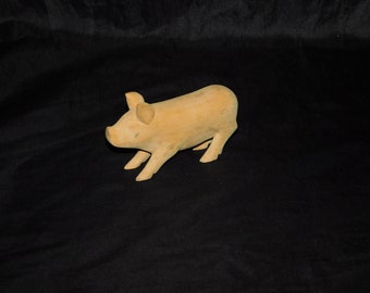 Hand Carved Wood Pig Figurine Unfinished No Stain or Paint Farm Animal