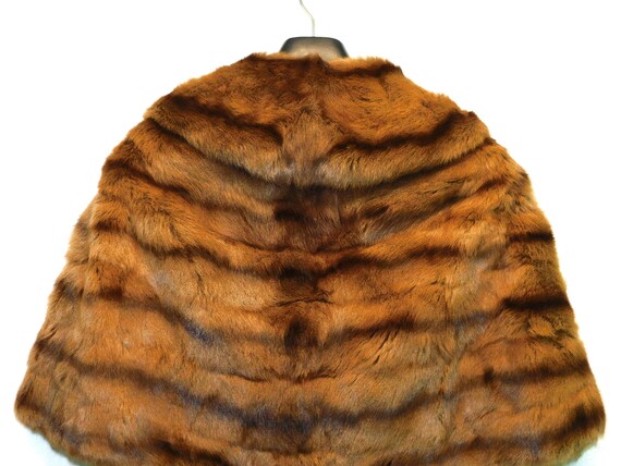 Vintage Brown Striped Rabbit Fur Stole Cape Coat … - image 8