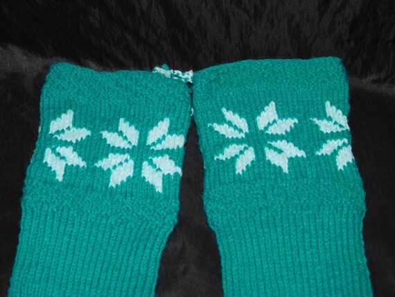 Vtg Peacock Blue Hand Knit Wool Blend Socks Alask… - image 4