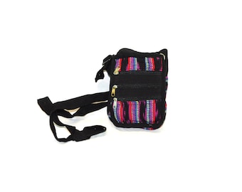 Vintage anni &#39;90 Viola Nero Rosso Colori Guatemala Mini Borsa a tracolla Hippie Boho Zip Top Tessuto intrecciato
