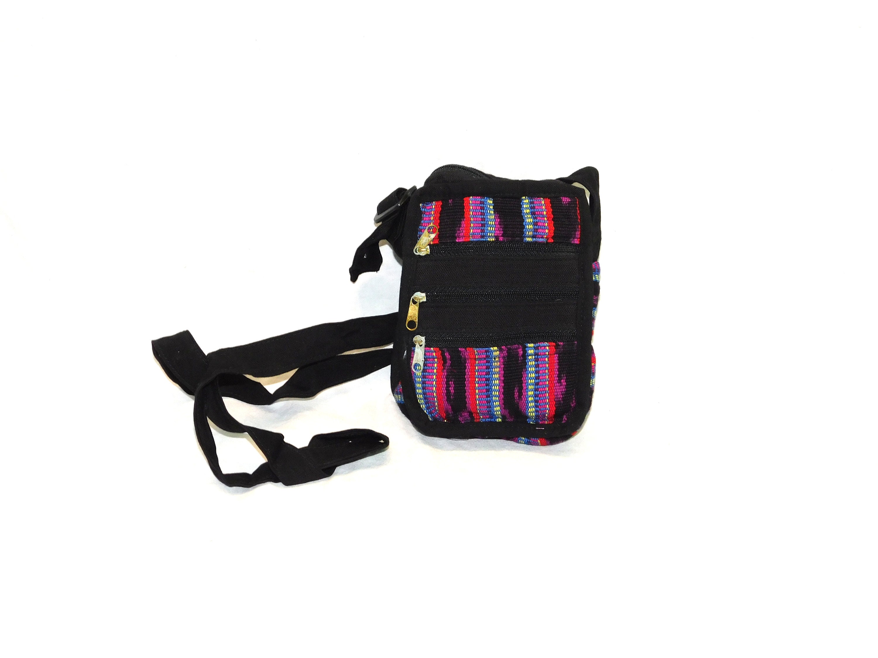 Borsa A Tracolla Messicana Intrecciata - Piccola, In Canvas Con Ricami Aztechi E Frange