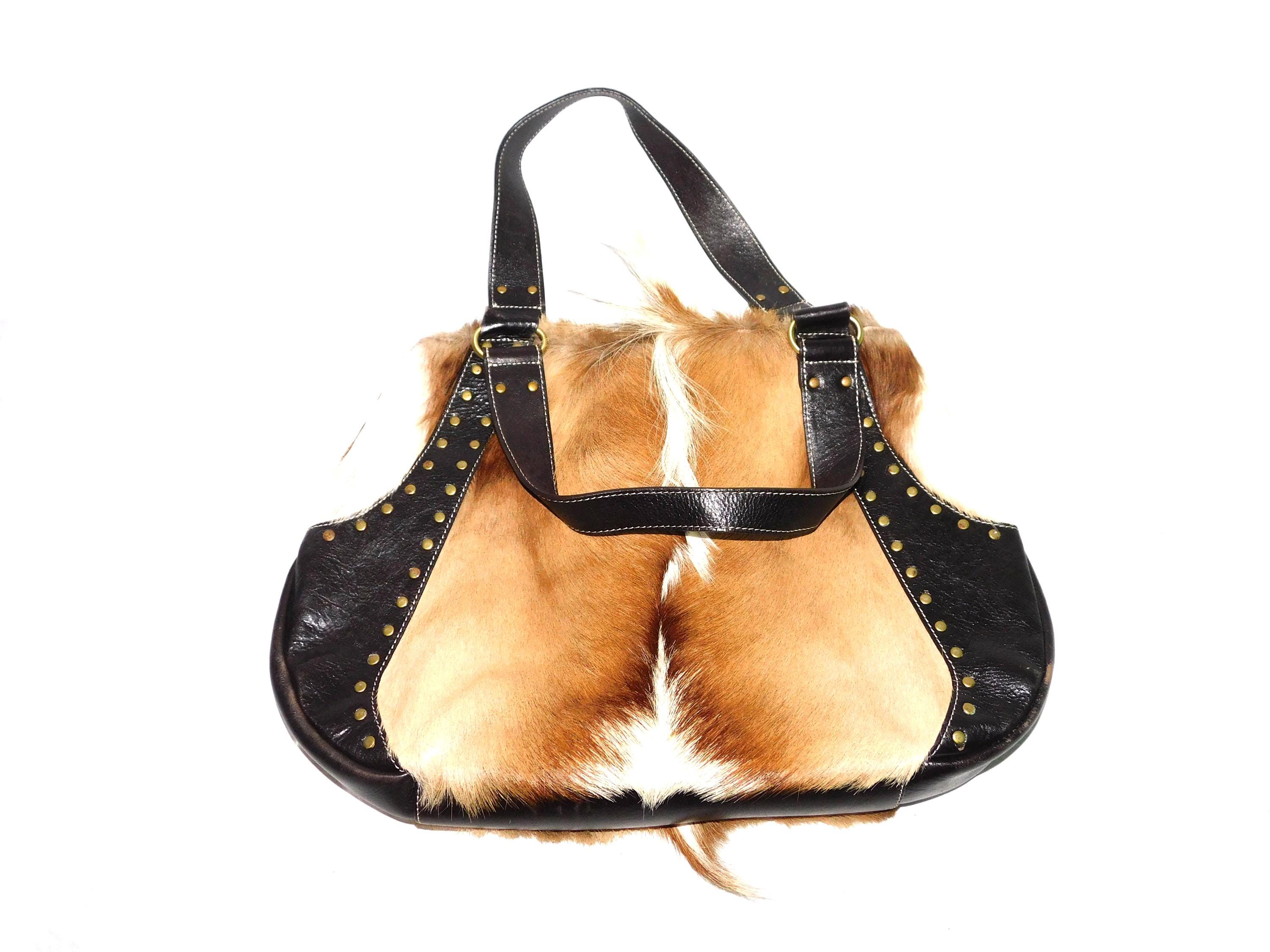 Vtg Diane Gail African Springbok Fur Purse Top Handle Shoulder Bag Brown Black Hide Leather Western Etsy