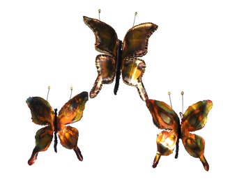 Vintage Copper Butterflies Metal Wall Hanging Garden Fence Art Lot Set 3 Butterfly