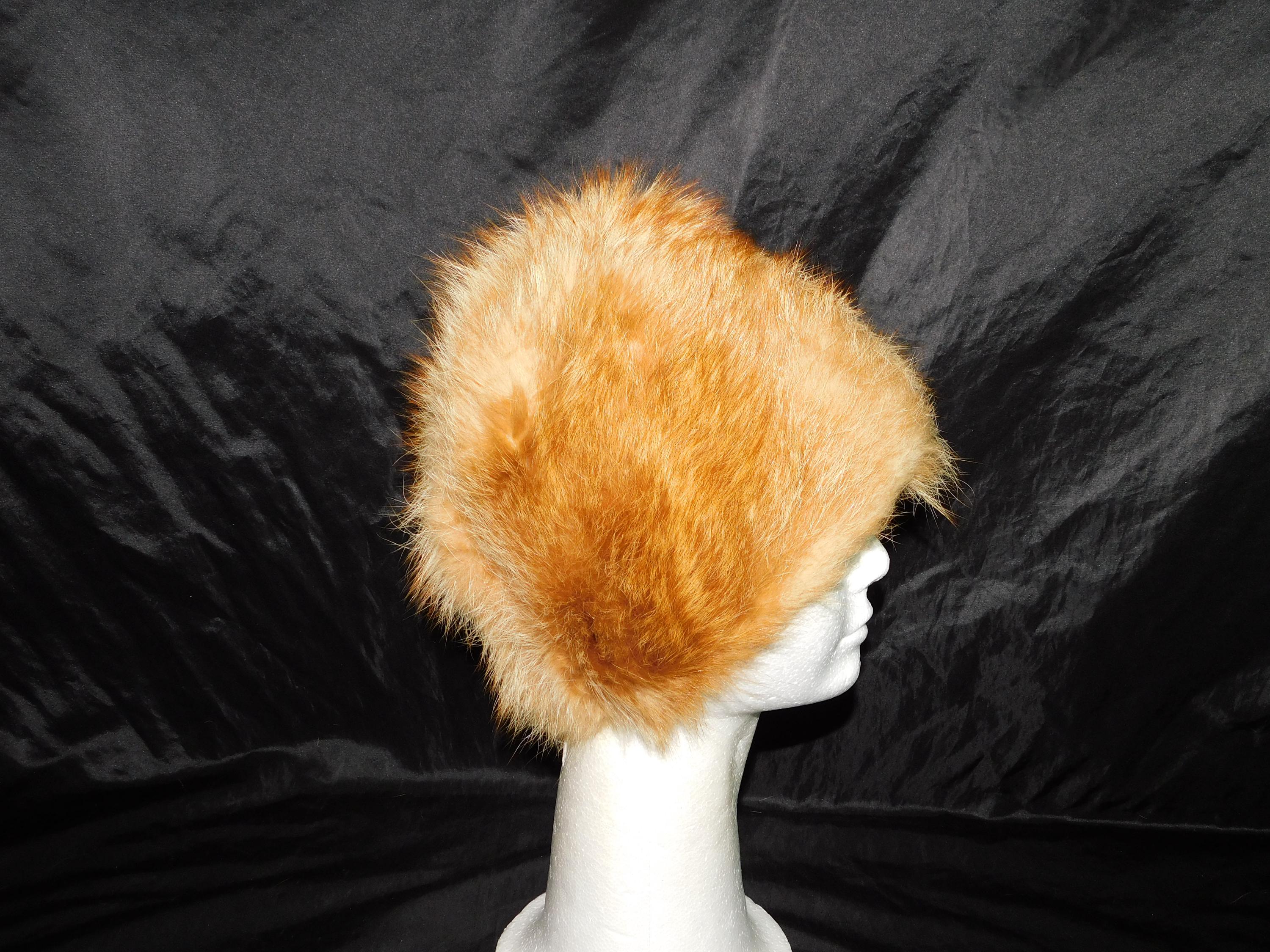 Vintage Orange Red Fox Fur Hat Woman S Small MCM Mod Hippie Winter